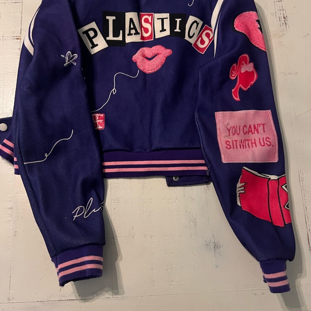 Purple Embroidered Patch Bomber Jacket - Women's - image 3